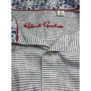 Robert Graham Shirt Mens Large Pink Blue Striped Seersucker Tropical Coastal